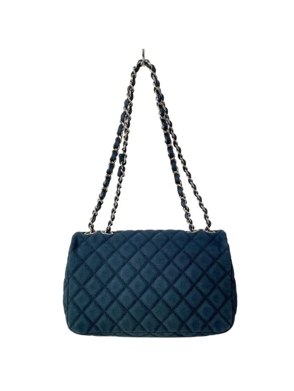 Chanel Shoulder Bag Single Flap Quilted Navy Chain Silver Cruise Line